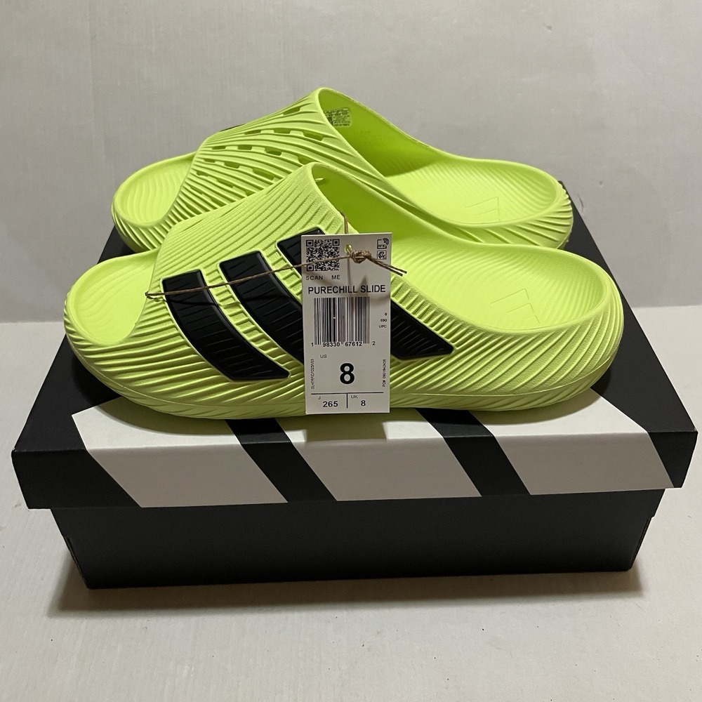 Adidas Pure Chill Slides Mens Size 8 Neon Lime Green Slip On Sandals KH6736 NEW